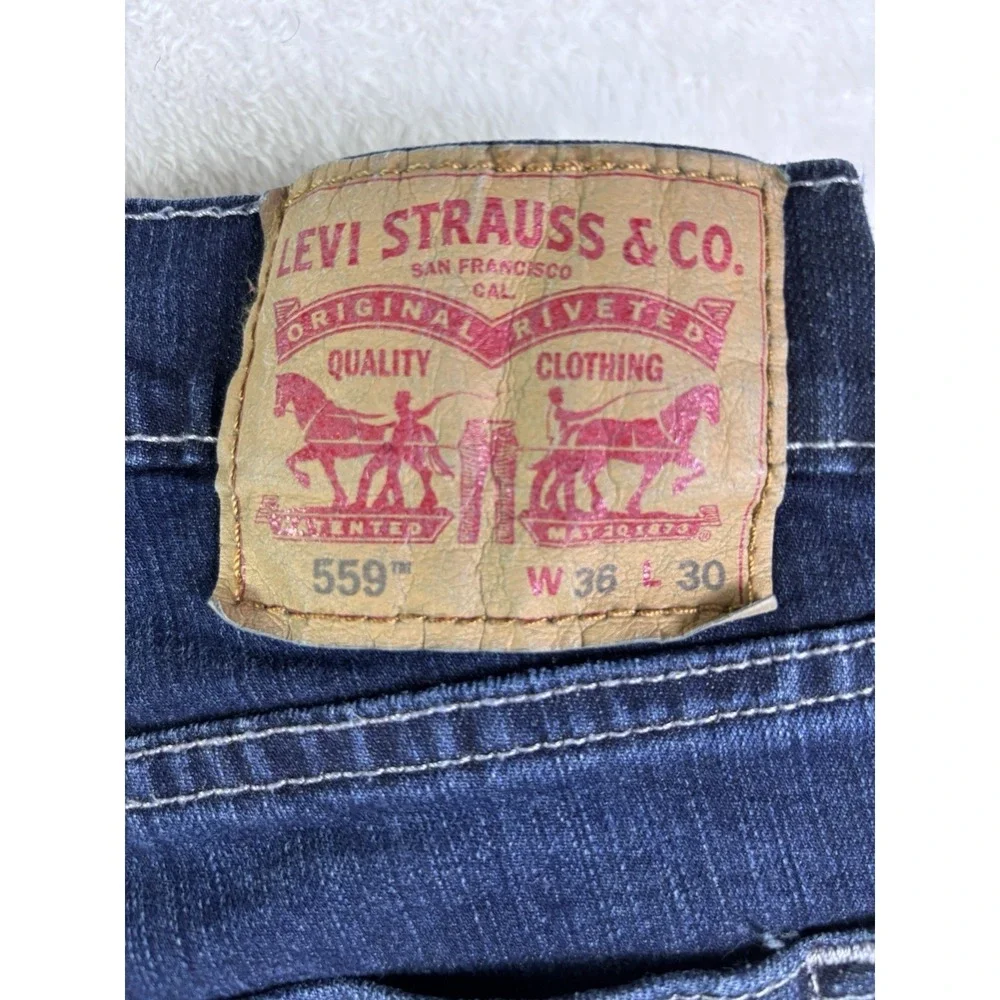 Levi's 559 Jeans Relaxed Straight Fit Blue Mens 36x30 Zip Fly Denim Dark Wash